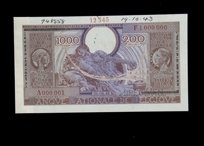 Lot 352 - Specimen Bank Note:  National Bank of Belgium specimen 1000 Francs 200 Belgas