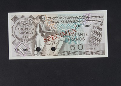 Lot 361 - Specimen Bank Note:  Burundi specimen 50 Francs