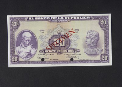 Lot 364 - Specimen Bank Note:  Colombia specimen 20 Pesos Oro