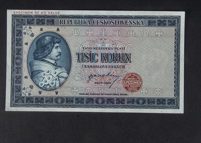 Lot 367 - Specimen Bank Note:  Czechoslovak Republic specimen 1000 Korun