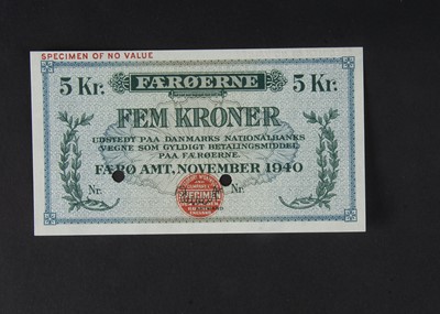 Lot 369 - Specimen Bank Note:  Denmark specimen 5 Kroner