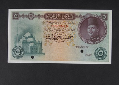 Lot 379 - Specimen Bank Note:  National Bank of Egypt specimen 5 Egyptian Pounds