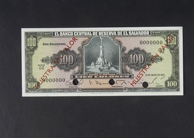 Lot 380 - Specimen Bank Note:  El Salvador Specimen 100 Colones
