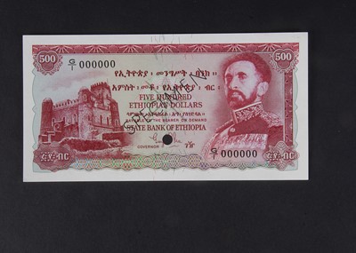 Lot 381 - Specimen Bank Note:  State Bank of Ethiopia Specimen 500 Ethiopian Dollars