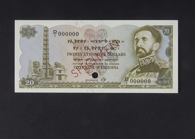 Lot 382 - Specimen Bank Note:  State Bank of Ethiopia Specimen 20 Ethiopian Dollars