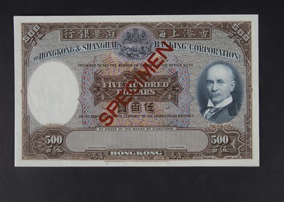 Lot 399 - Specimen Bank Note:  The Hong Kong and Shanghai Banking Corporation specimen 500 Dollars
