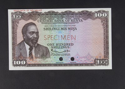 Lot 413 - Specimen Bank Note:  Central Bank of Kenya specimen 100 shillings
