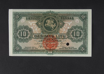 Lot 417 - Specimen Bank Note:  Lithuania specimen 10 Litu