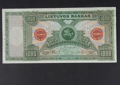 Lot 418 - Specimen Bank Note:  Lithuania specimen 1000 Litu