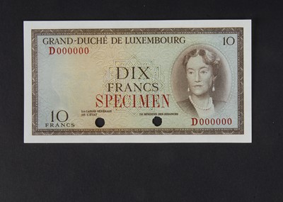 Lot 419 - Specimen Bank Note:  Luxembourg specimen 10 francs