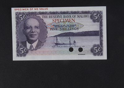 Lot 421 - Specimen Bank Note:  Reserve Bank of Malawi specimen 5 Shillings