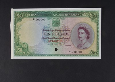 Lot 438 - Specimen Bank Note:  Bank of Rhodesia and Nyasaland specimen 10 Pounds