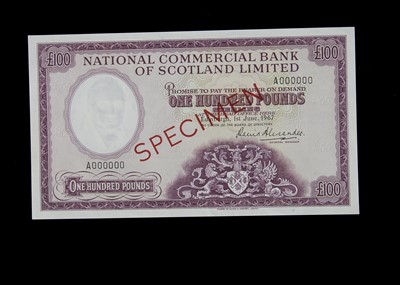 Lot 444 - Specimen Bank Note:  National Commercial Bank of Scotland specimen 100 Pounds