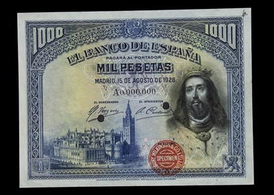 Lot 460 - Specimen Bank Note:  Spain specimen 1000 Pesetas