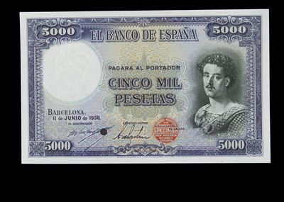 Lot 462 - Specimen Bank Note:  Spain specimen 5000 Pesetas