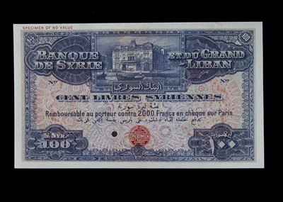 Lot 471 - Specimen Bank Note:  Syria specimen 100 Livres