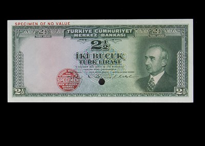 Lot 474 - Specimen Bank Note:  Turkey specimen 2 1/2 Turk Lirasi