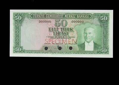 Lot 475 - Specimen Bank Note:  Turkey specimen 50 Turk Lirasi