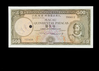 Lot 481 - Specimen Bank Note:  National Bank Ultramarino specimen 500 Patacas