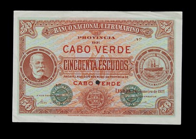 Lot 482 - Specimen Bank Note:  National Bank Ultramarino specimen 50 Escudos