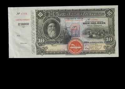 Lot 483 - Specimen Bank Note:  National Bank Ultramarino specimen 10 Mil Reis