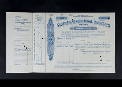 Lot 613 - Scottish Agricultural Industries specimen stocks and shares certificate