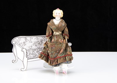 Lot 13 - An 19th century larger scale bisque shoulder head dolls’ house doll