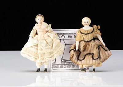 Lot 15 - Two 19th century bisque shoulder head dolls’ house dolls