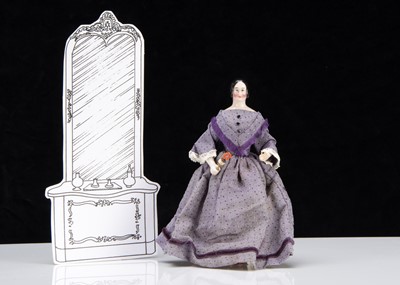 Lot 92 - A rare 19th century Kister pink tinted china shoulder-head dolls’ house doll with jointed wooden body