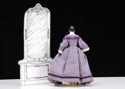 Lot 92 - A rare 19th century Kister pink tinted china shoulder-head dolls’ house doll with jointed wooden body