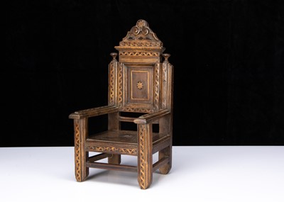 Lot 102 - A dolls’ 17th century style inlaid Wainscot armchair