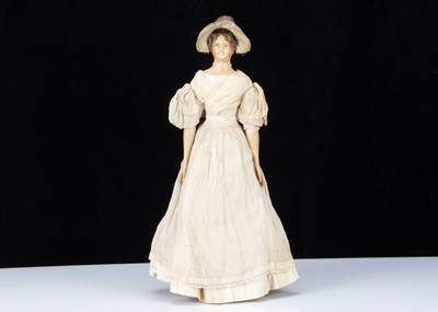Lot 107 - A rare early German papier-mâché shoulder-head doll 1830s