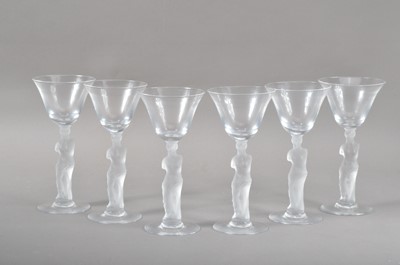 Lot 56 - A set of six drinking glasses with frosted female figure stems
