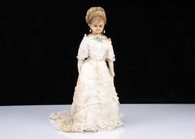 Lot 135 - A late 19th century German wax over composition lady doll