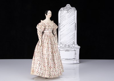 Lot 174 - A fine mid 19th century German pink tinted china shoulder-head doll