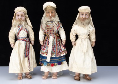 Lot 263 - Three very rare English poured wax Aaronic Kohen (Jewish) dolls circa 1900