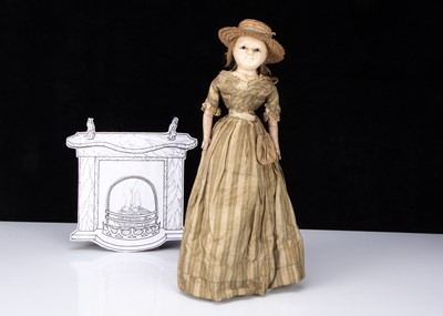 Lot 267 - An early 19th century English wax over papier-mâché doll