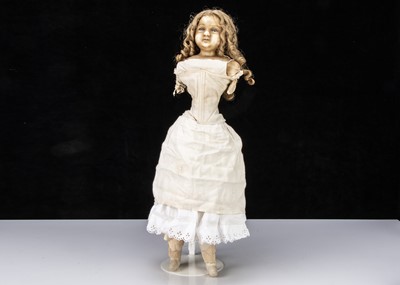 Lot 268 - A Bazzoni type wax over papier-mâché shoulder head doll