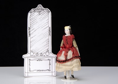 Lot 330 - A rare bisque shoulder-head dolls’ house doll with moulded hat