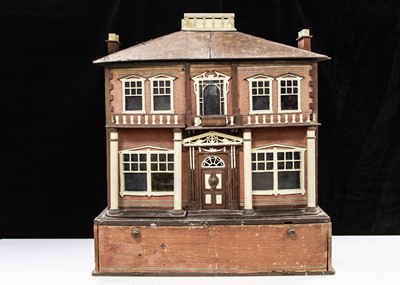 Lot 347 - A 1930s part fretwork dolls’ house, possibly Hobbies Ltd with unusual pull-out garden