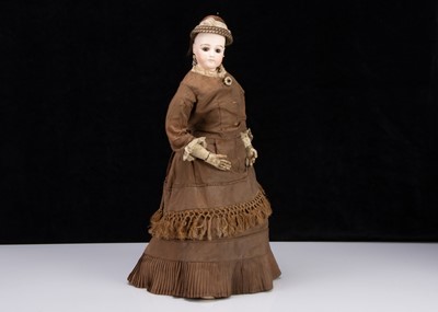 Lot 365 - A large late 19th century Jumeau pressed bisque swivel-head fashionable doll