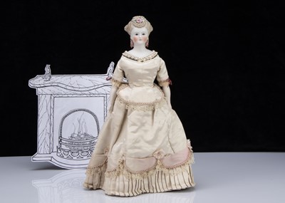 Lot 367 - A rare Kling bisque shoulder head lady doll with elaborate hair and decorated shoulders