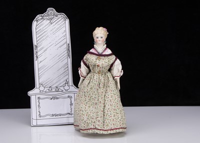 Lot 368 - A rare Kling bisque shoulder head lady doll with elaborate hair and decorated shoulders
