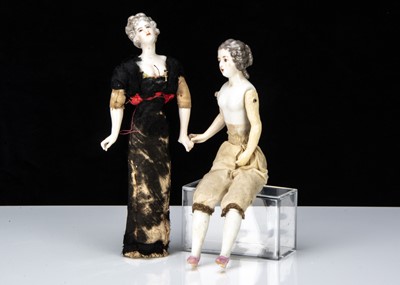 Lot 384 - Two unusual fine German shoulder-head or half dolls