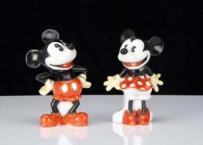 Lot 405 - A German porcelain Mickey & Minnie Mouse toothbrush holders 1930s