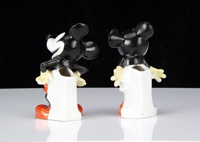 Lot 405 - A German porcelain Mickey & Minnie Mouse toothbrush holders 1930s