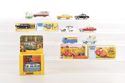 Lot 281 - Corgi and Dinky Diecast Small Commercial Vehicles and Cars With Reproduction Boxes, (10)