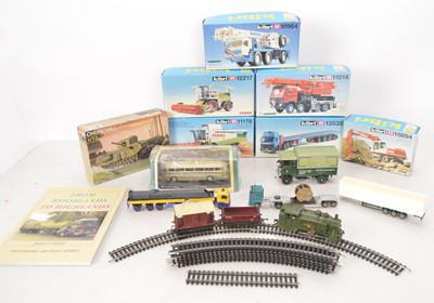 Lot 312 - Kibri and other plastic kits  in original boxes with vehicles and clockwork train (12)