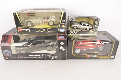 Lot 375 - Burago large scale Cars and Radio Controlled 007 Aston Martin and Leopard and Tiger Tanks (6)