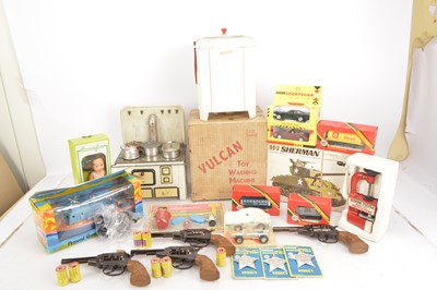 Lot 405 - Collection of circa 1960's Toys including Washing Machine MFZ Hob Guns Hornby Trucks Kit and other items